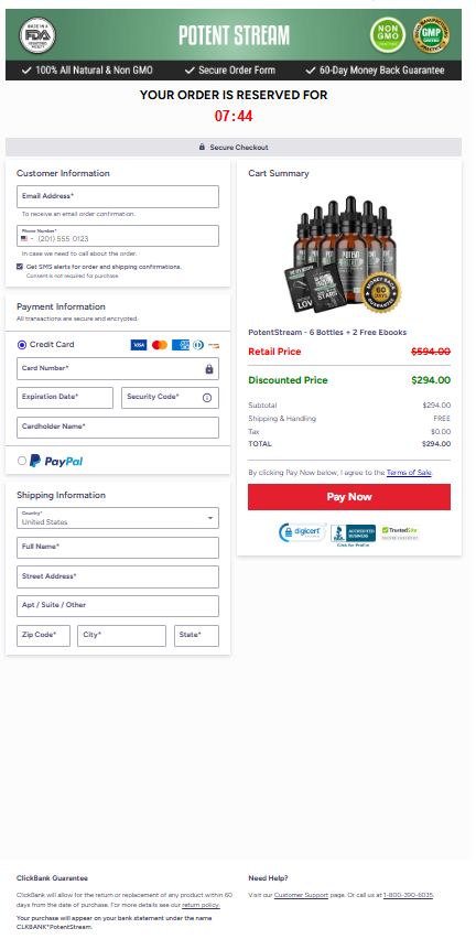 Potentstream Secured order page
